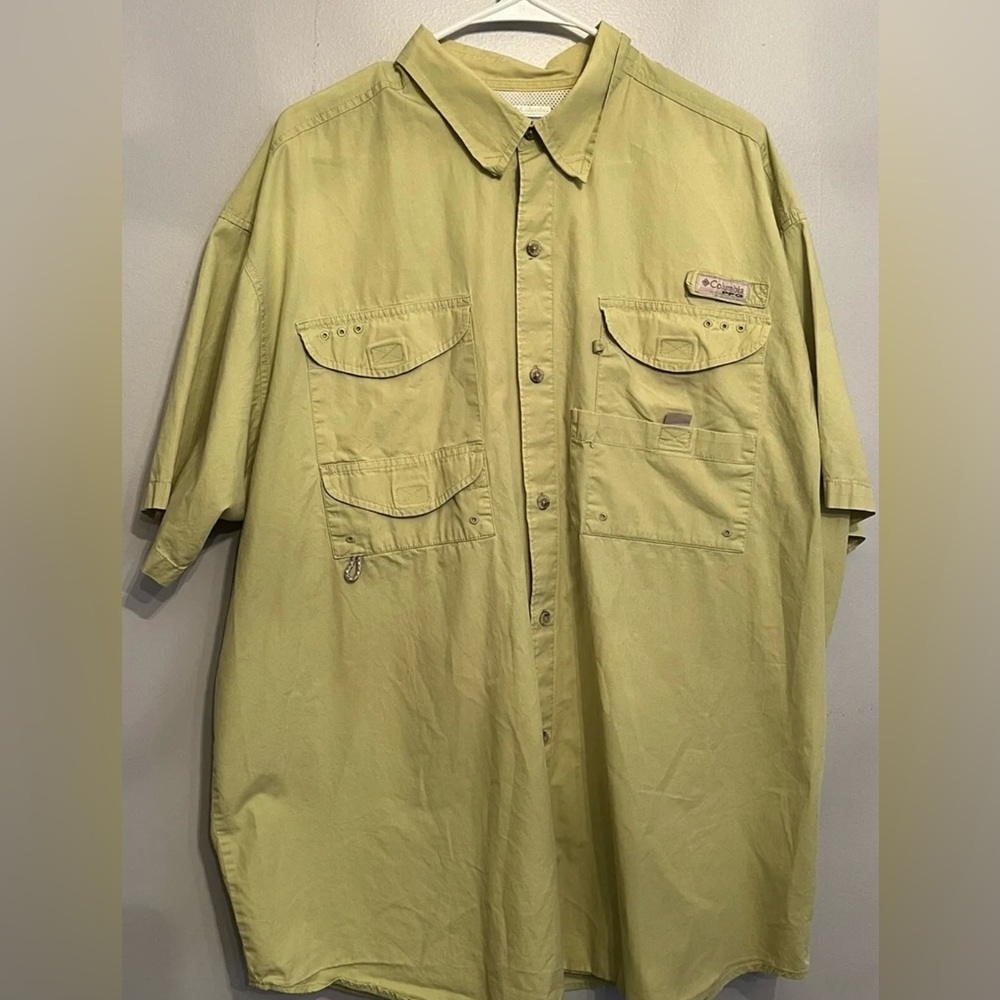 Columbia PFG Mens XL Green Short Sleeve Lightweight Outdoor Shirt